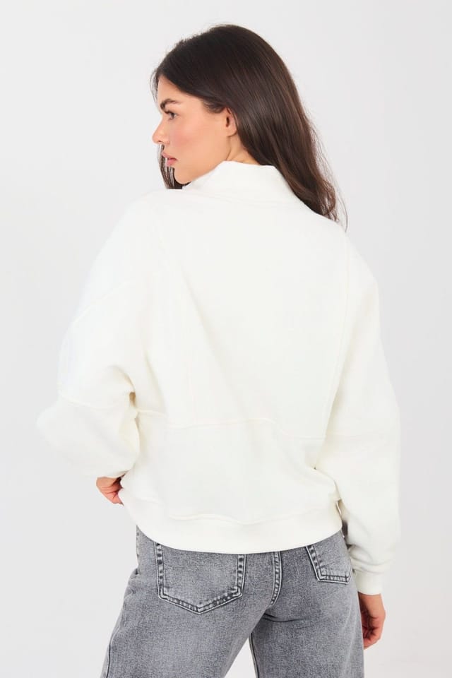 Love Lace Love Lace Women's Cotton Blend Half Zip Sweatshirt with Pockets in Off-White - 2