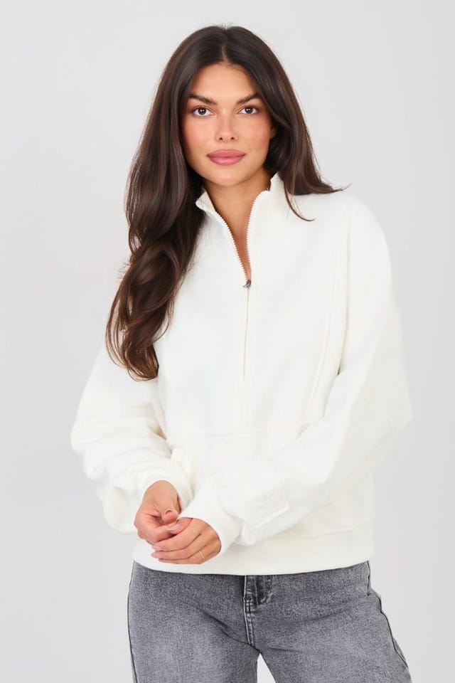 Love Lace Love Lace Women's Cotton Blend Half Zip Sweatshirt with Pockets in Off-White - 3