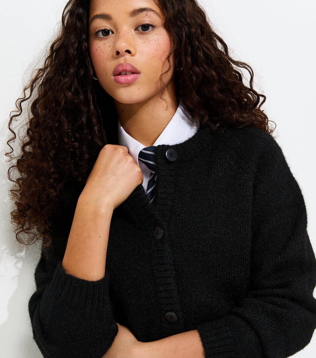 New Look Girls' Black Crew Neck Knitted School Cardigan New Look