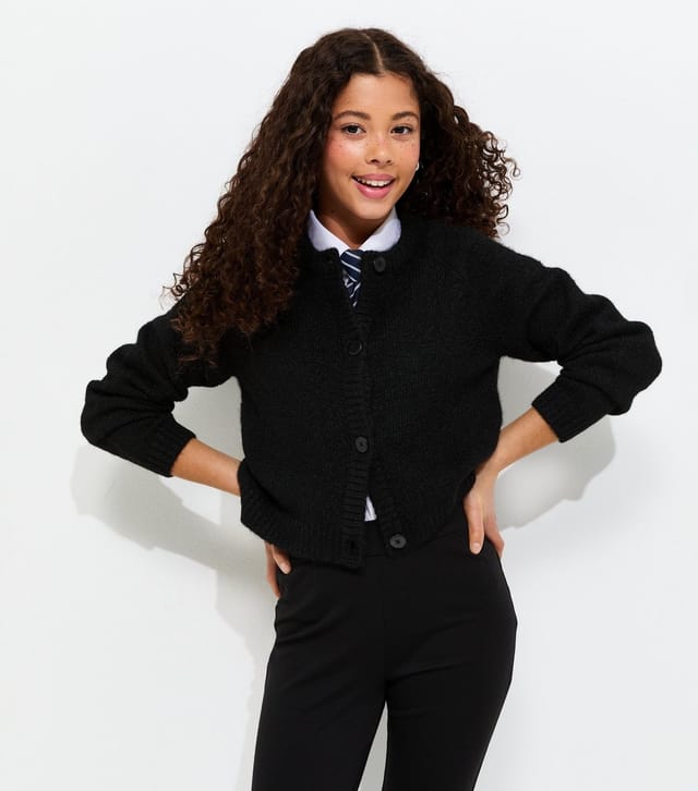 New Look Girls' Black Crew Neck Knitted School Cardigan New Look - 2