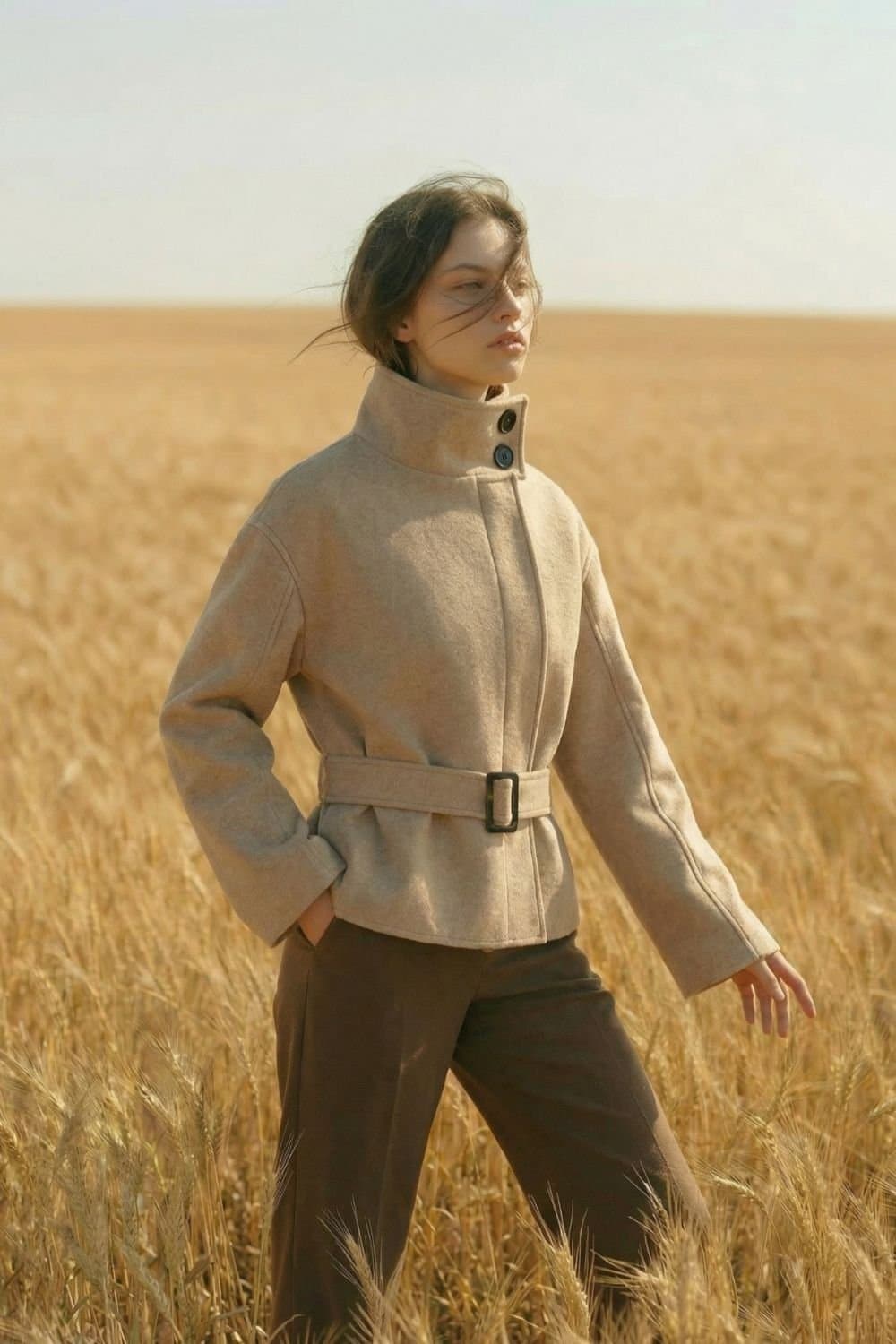 OUTTA BOX OUTTA BOX Camel Wool Blend Stand Collar Coat