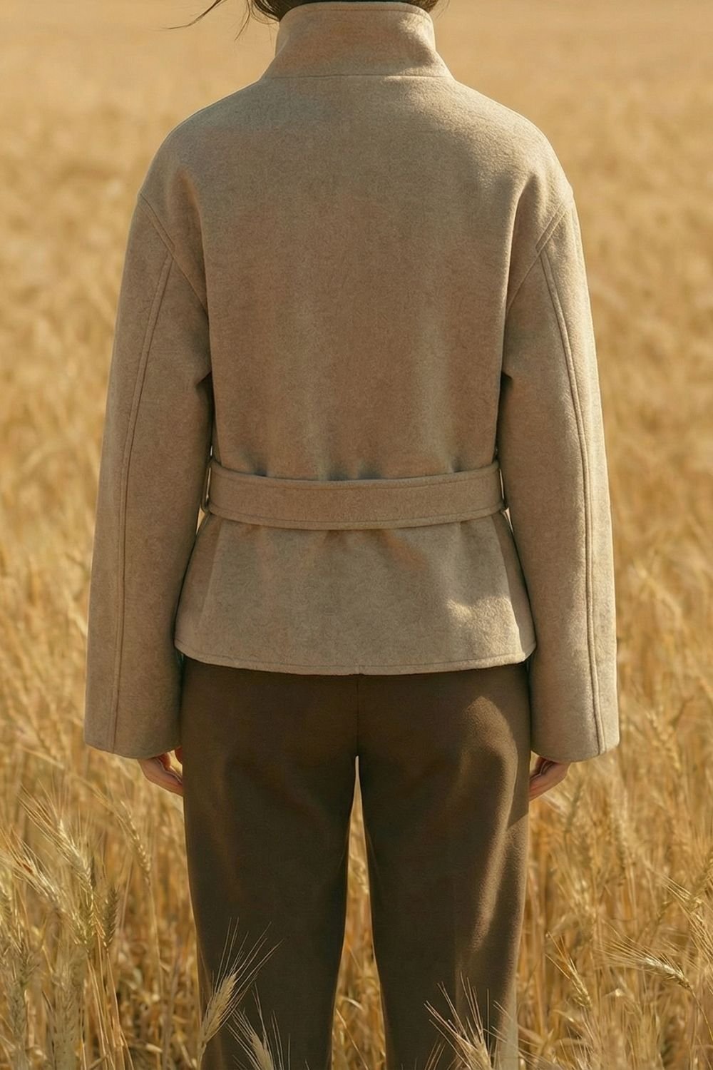 OUTTA BOX OUTTA BOX Women's Belted Stand Collar Long Sleeve Wool Blend Coat in Camel - 2