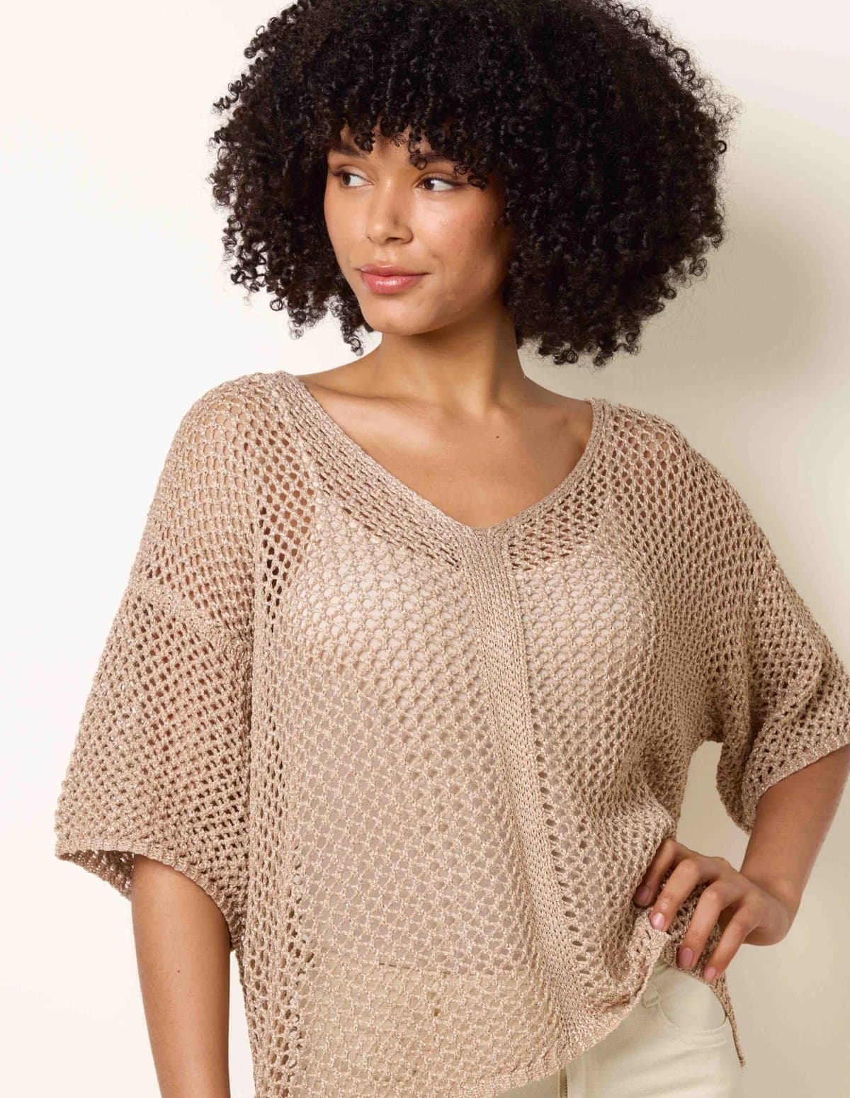Blue Vanilla Mesh Knitted Top With Short Sleeves