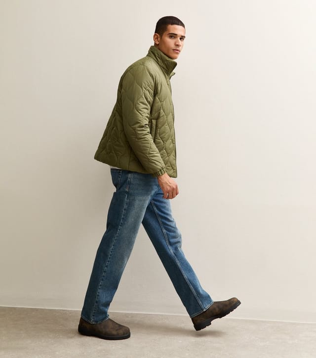New Look Men's Light Khaki Regular Fit Funnel Neck Quilted Puffer Jacket New Look - 3