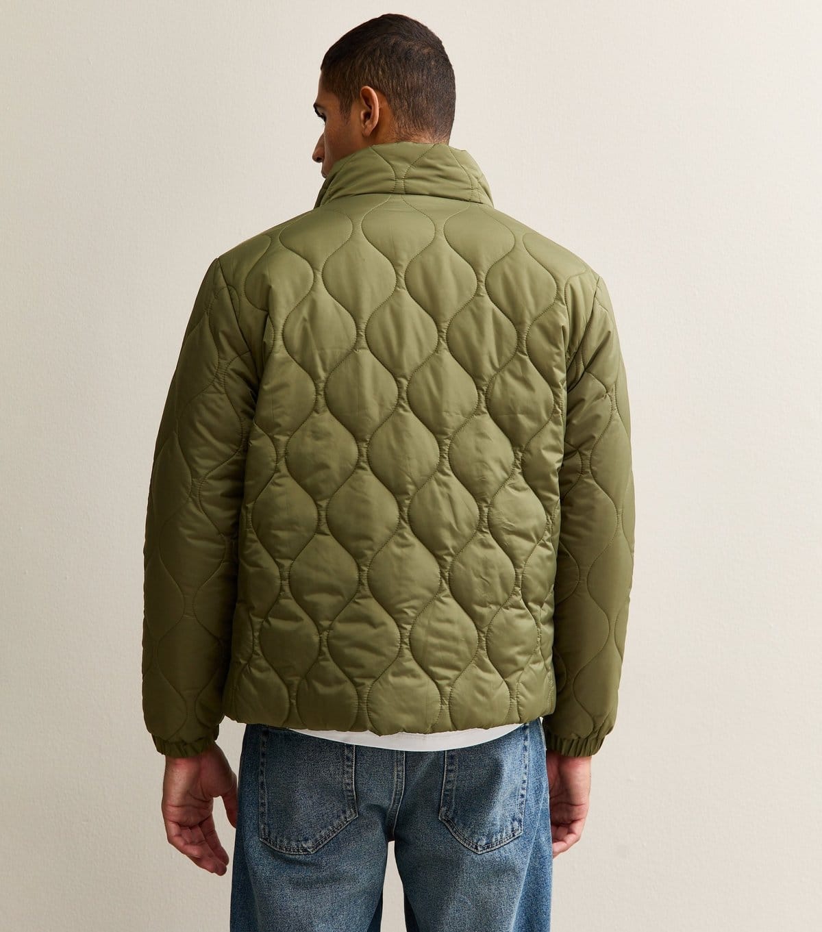 New Look Men's Light Khaki Regular Fit Funnel Neck Quilted Puffer Jacket New Look - 4