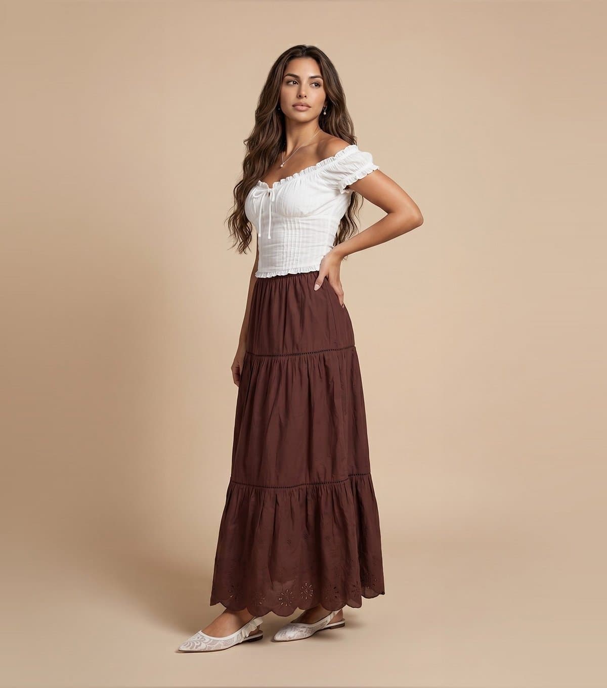 Urban Bliss Women's Brown Cotton Broderie Trim Maxi Skirt Urban Bliss New Look