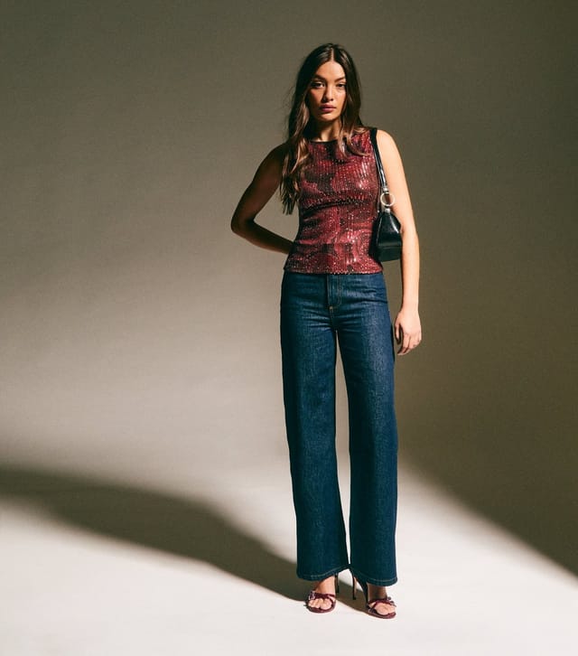 New Look Women's Red Sequin Rose Print Sleeveless Top New Look - 3