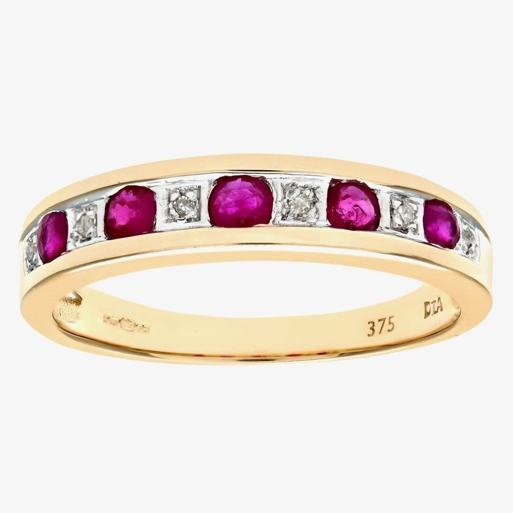 T.H.Baker T.H.Baker Women's 9ct Five Stone Ruby Half Eternity Ring in Gold - 2