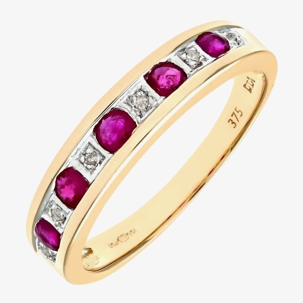 T.H.Baker T.H.Baker Women's 9ct Five Stone Ruby Half Eternity Ring in Gold - 3
