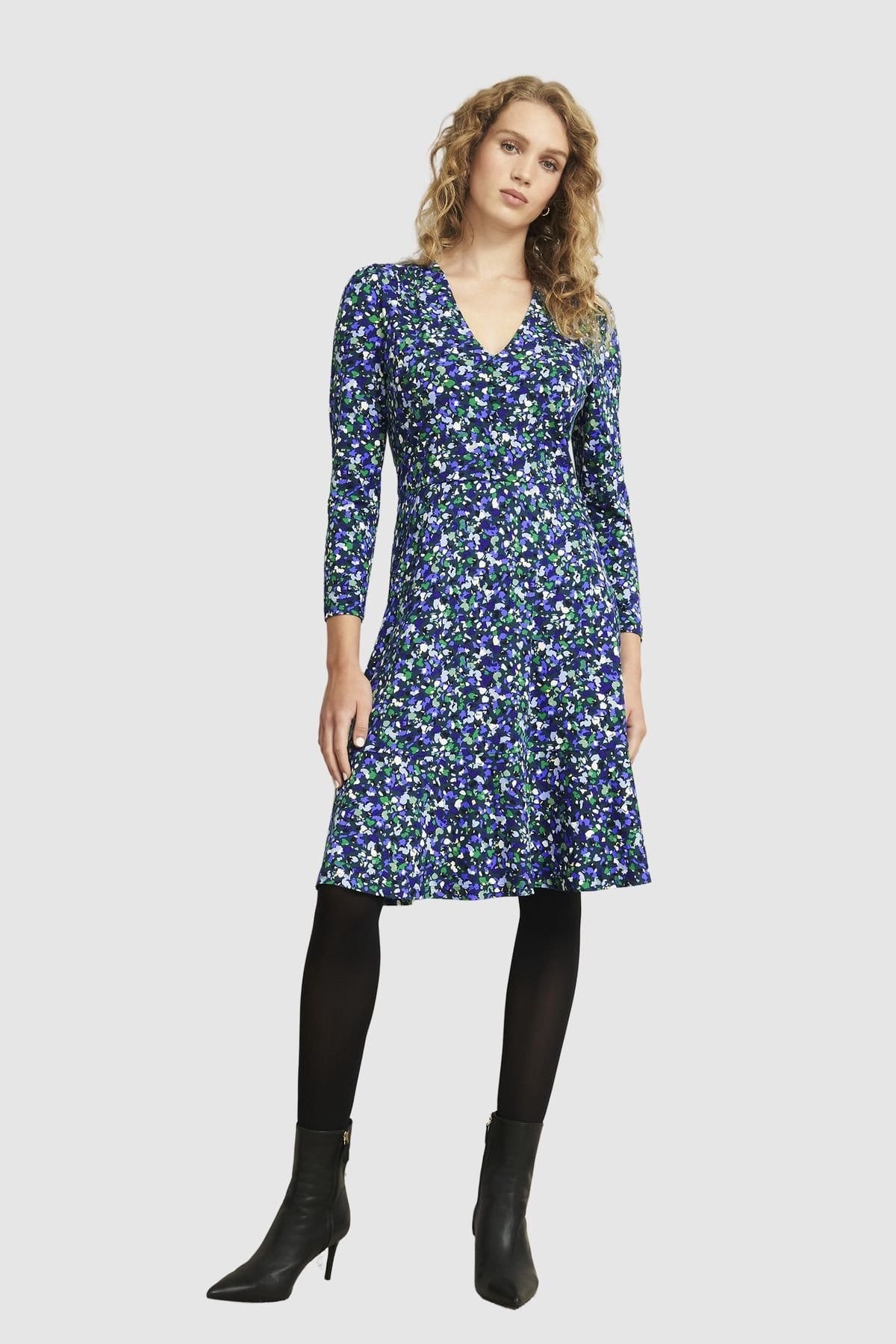 Hobbs London Teal Floral Print Jersey Dress