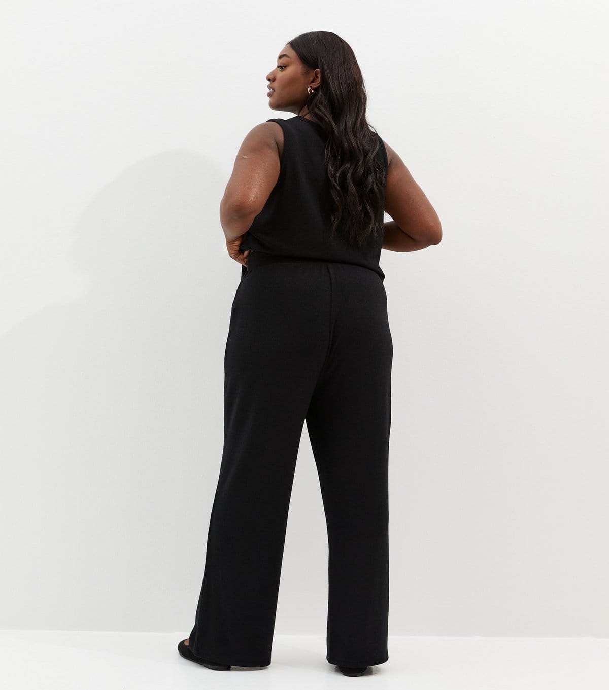 New Look Women's Plus Size Black Textured Wide Leg Trousers Curves New Look - 4