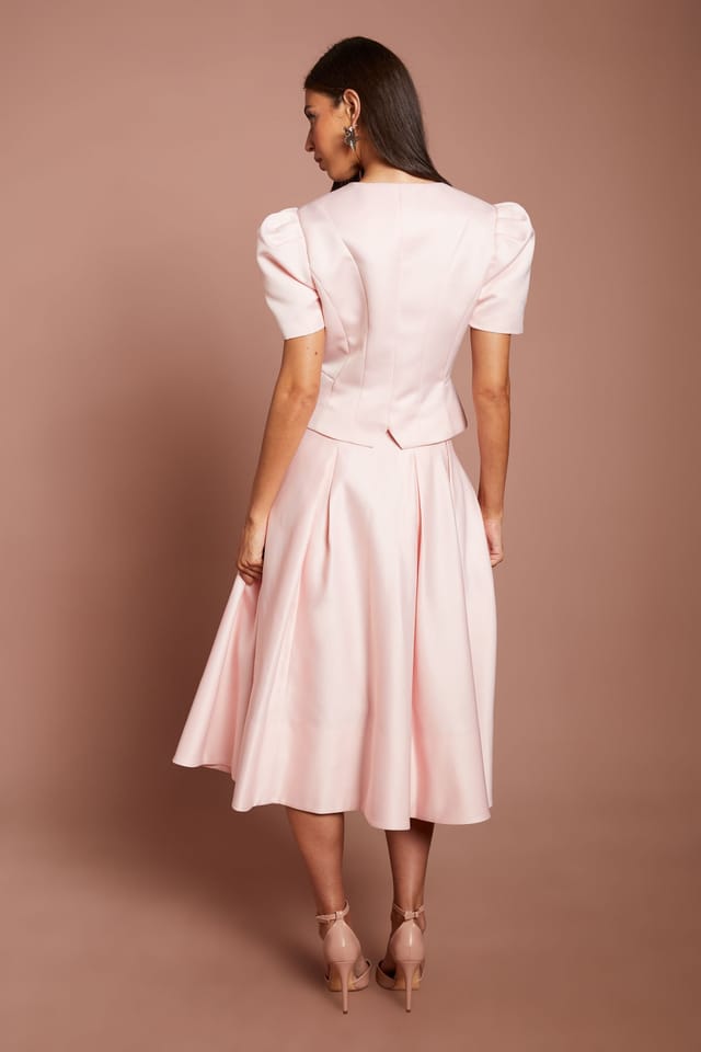 Coast Coast Women's Satin Pleat Front Midi Full Skirt in Blush - 3