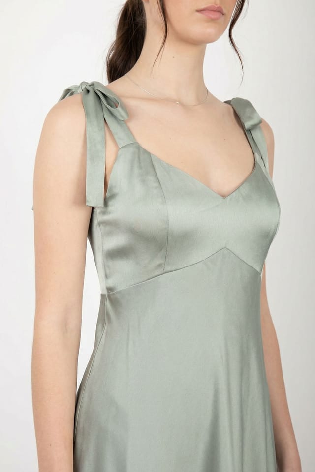 Maya Deluxe Maya Deluxe Women's Tie-Shoulder Satin Maxi Dress in Green - 2