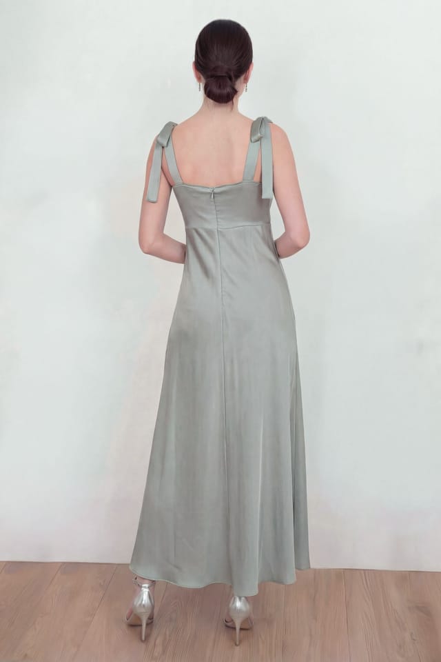 Maya Deluxe Maya Deluxe Women's Tie-Shoulder Satin Maxi Dress in Green - 3