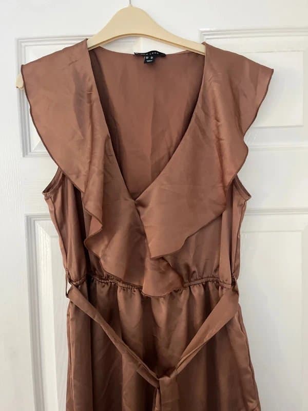 New Look New Look Midi length Satin Brown dress - size 14