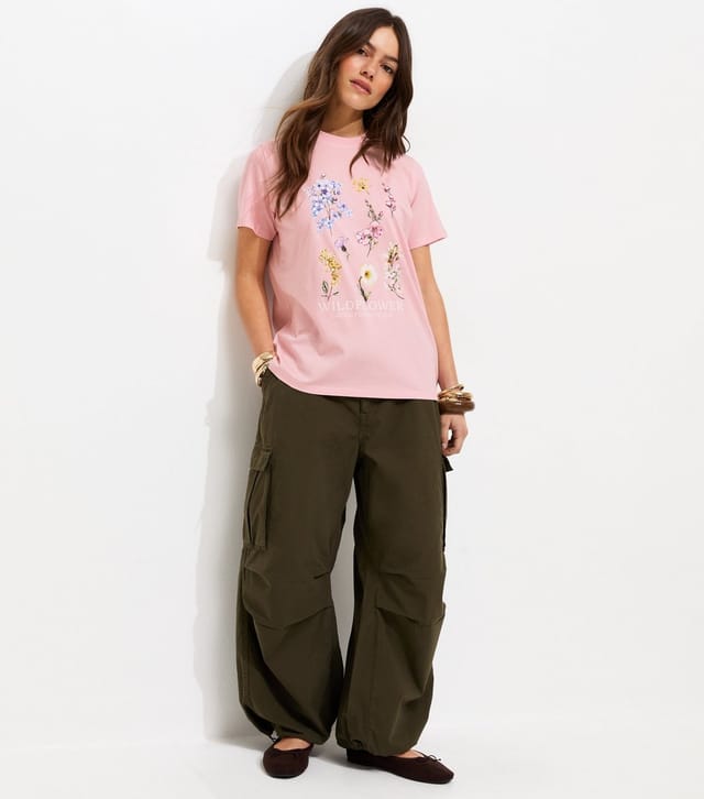 New Look Women's Petite Light Pink Cotton Wildflower Print T-Shirt New Look - 2