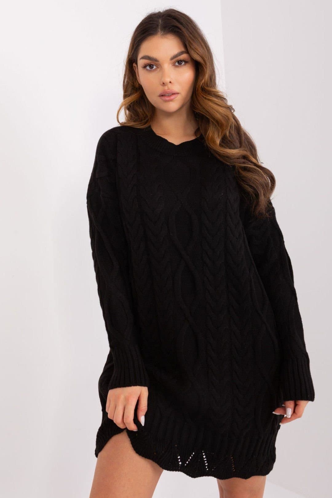 Love Lace Love Lace Women's Texture Long Sleeve Mini Day Dress in Black