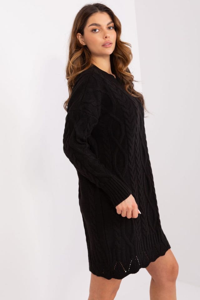 Love Lace Love Lace Women's Texture Long Sleeve Mini Day Dress in Black - 2