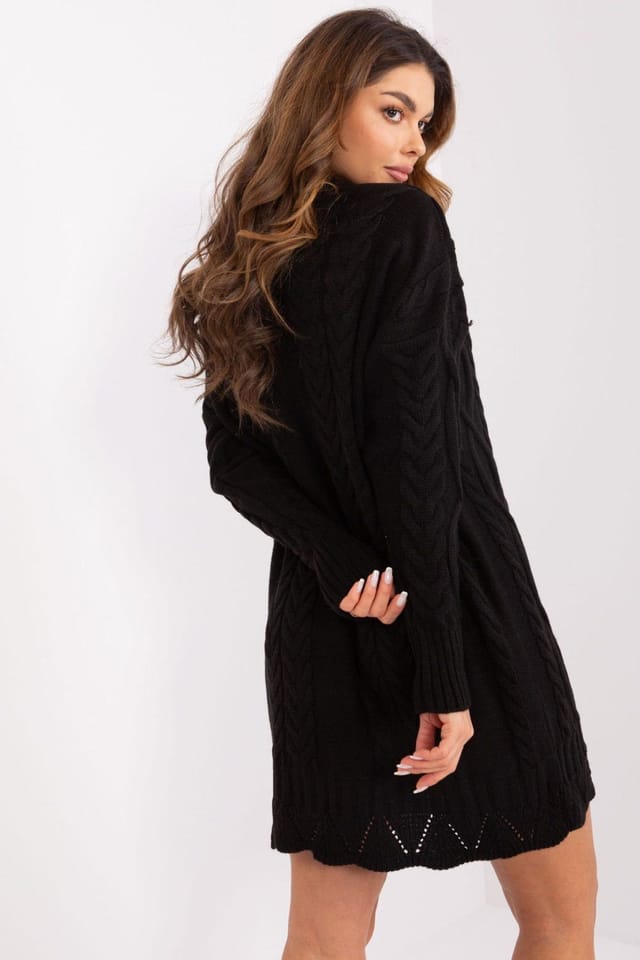 Love Lace Love Lace Women's Texture Long Sleeve Mini Day Dress in Black - 3