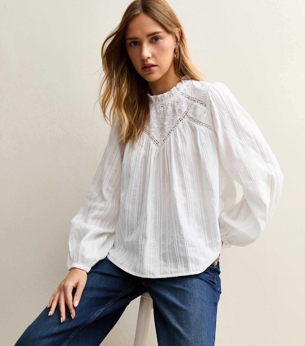 New Look Women's White Embroidered Long Sleeve Blouse New Look - 4