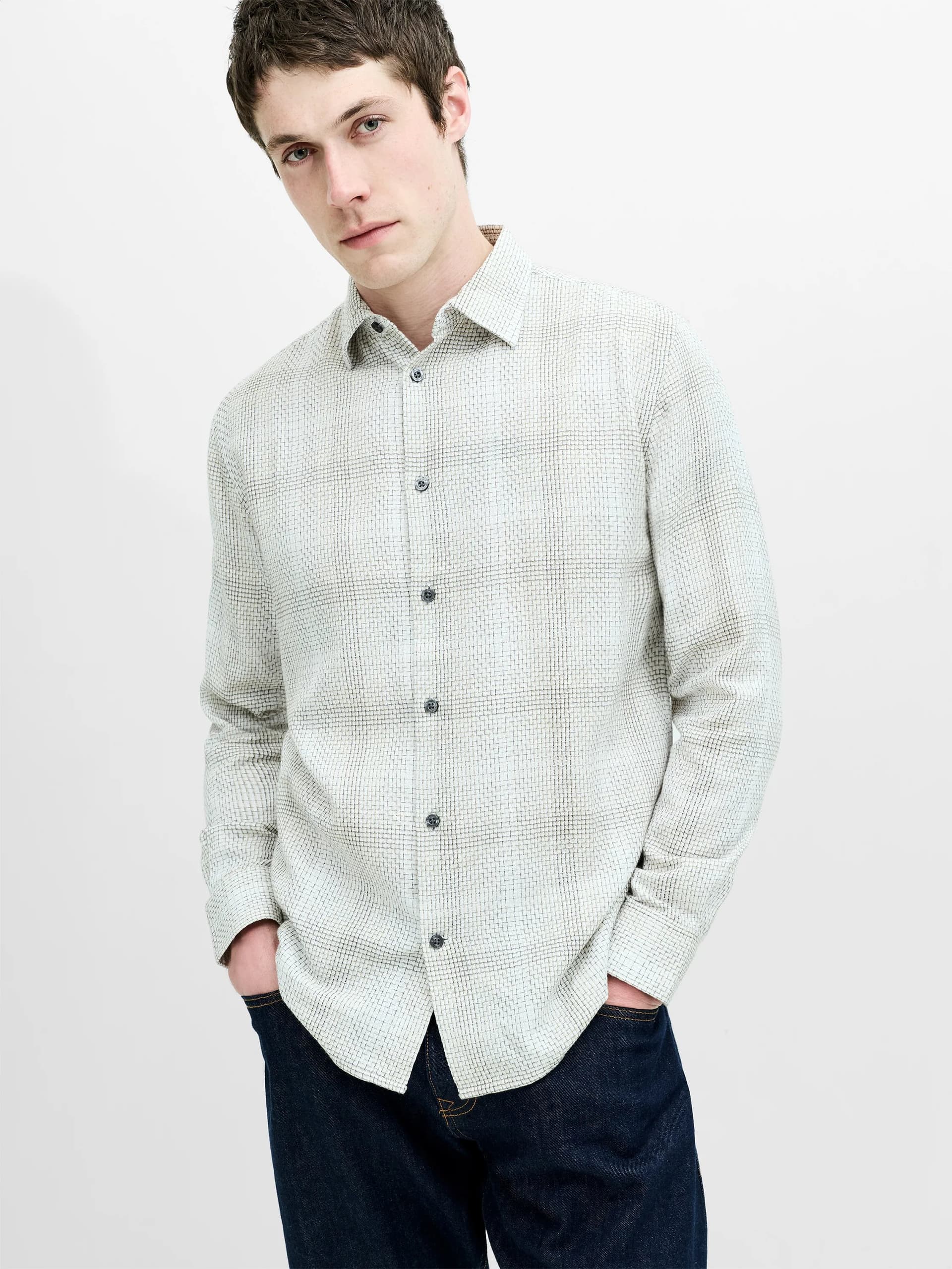 French Connection French Connection Brown Dobby Check Long Sleeve Shirt