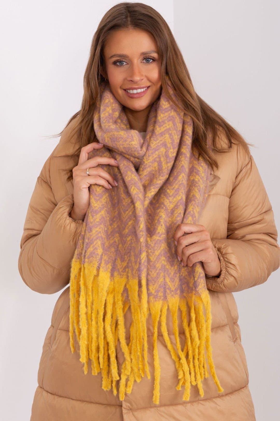 Love Lace Love Lace Yellow Geometric Pattern Long Polyester Scarf with