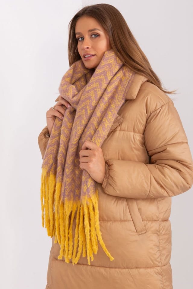 Love Lace Love Lace Women's Geometric Pattern Long Polyester Scarf with Tassels Fall Winter in Yellow - 2