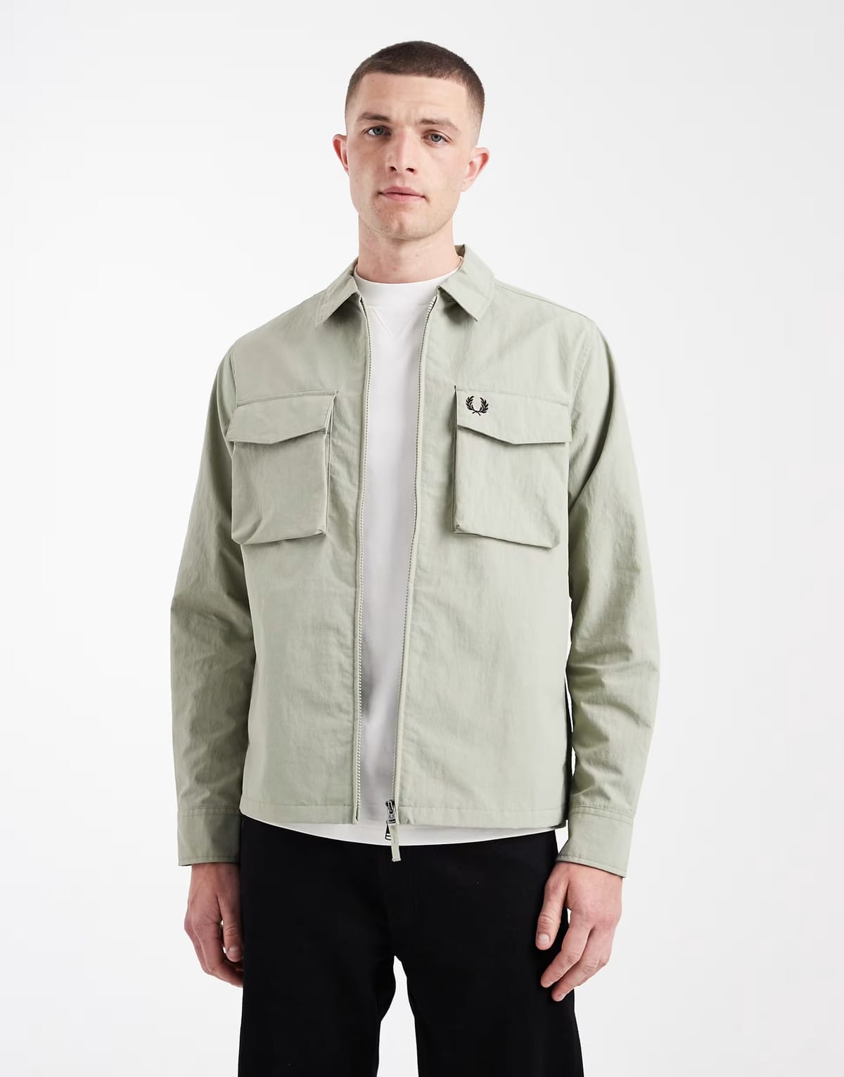 ASOS Fred Perry ripstop pocket logo overshirt in pale green - 1