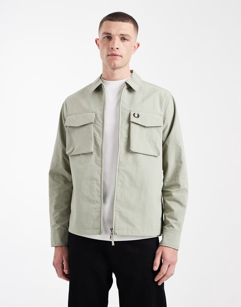 ASOS Fred Perry ripstop pocket logo overshirt in pale green - 1