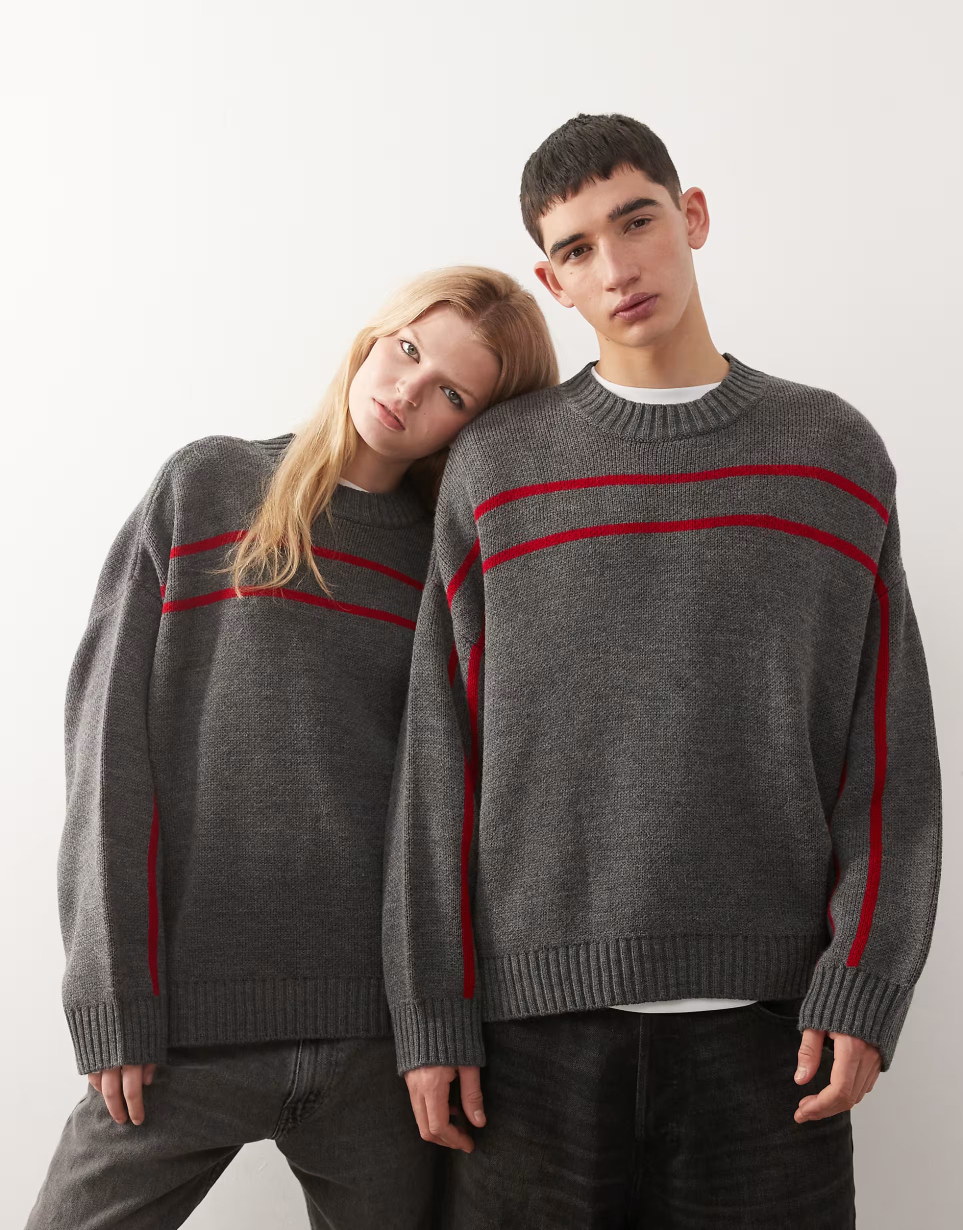 ASOS COLLUSION Unisex jumper in grey with red stripe - 1