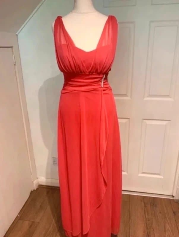 Betsy & Adam £200+designer pink strappy cami floaty long skirt dress wedding pink red floaty diamanté