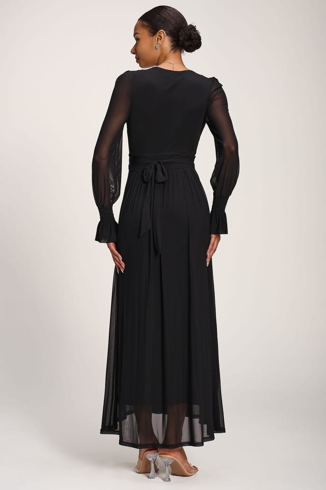 Jolie Moi Jolie Moi Women's Long Sleeve Mesh Maxi Dress in Black - 2