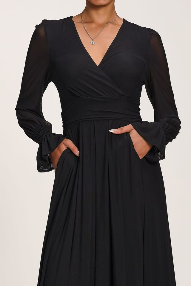 Jolie Moi Jolie Moi Women's Long Sleeve Mesh Maxi Dress in Black - 3