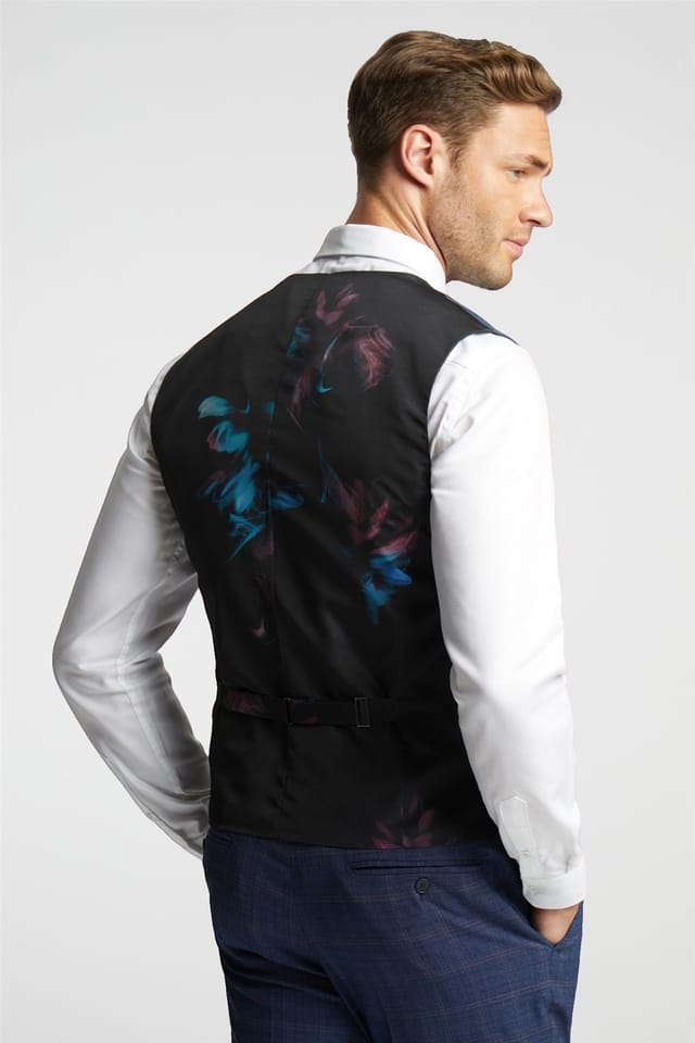 Ted Baker Ted Baker Men's Single Breasted Five Button Checked Slim Fit Waistcoat in Blue - 2