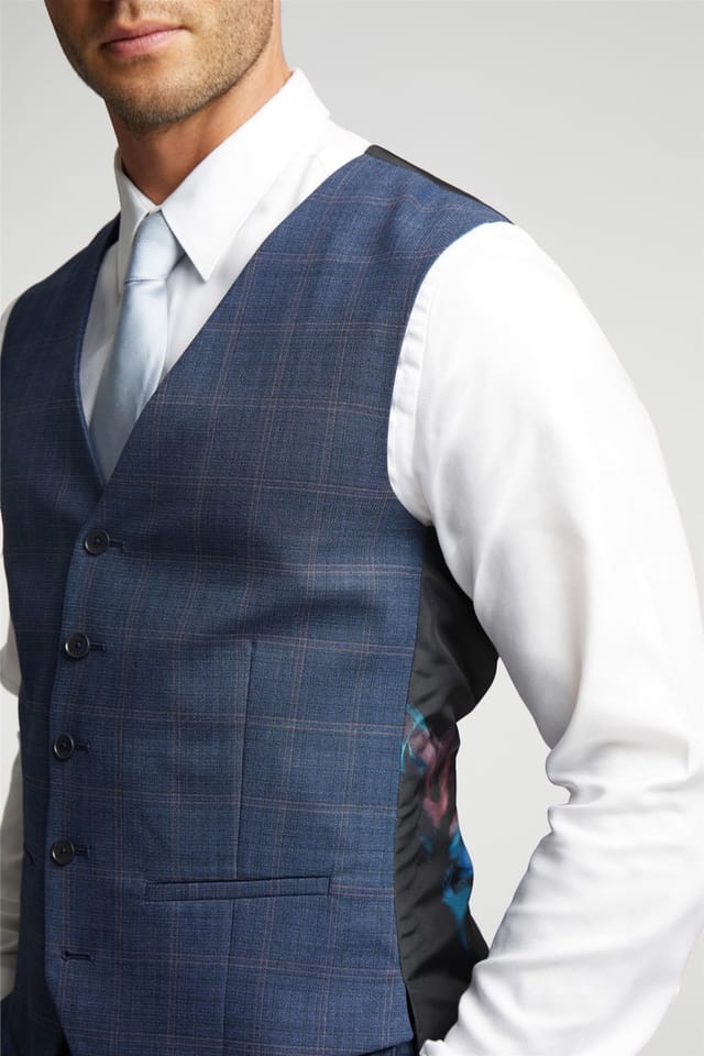 Ted Baker Ted Baker Men's Single Breasted Five Button Checked Slim Fit Waistcoat in Blue - 3