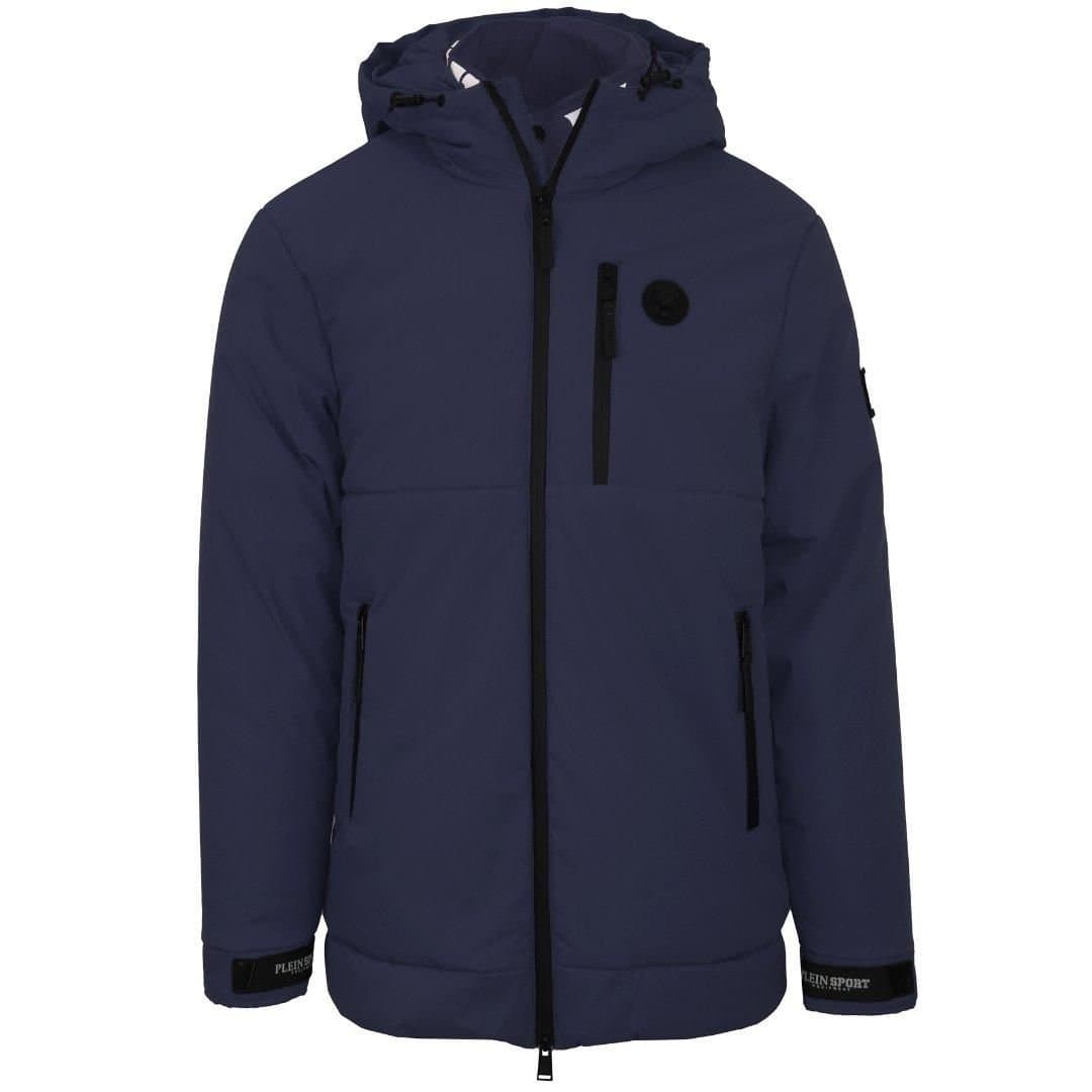 Plein Sport Plein Sport Men's Padded Small Circular Logo Branded Navy Blue Jacket