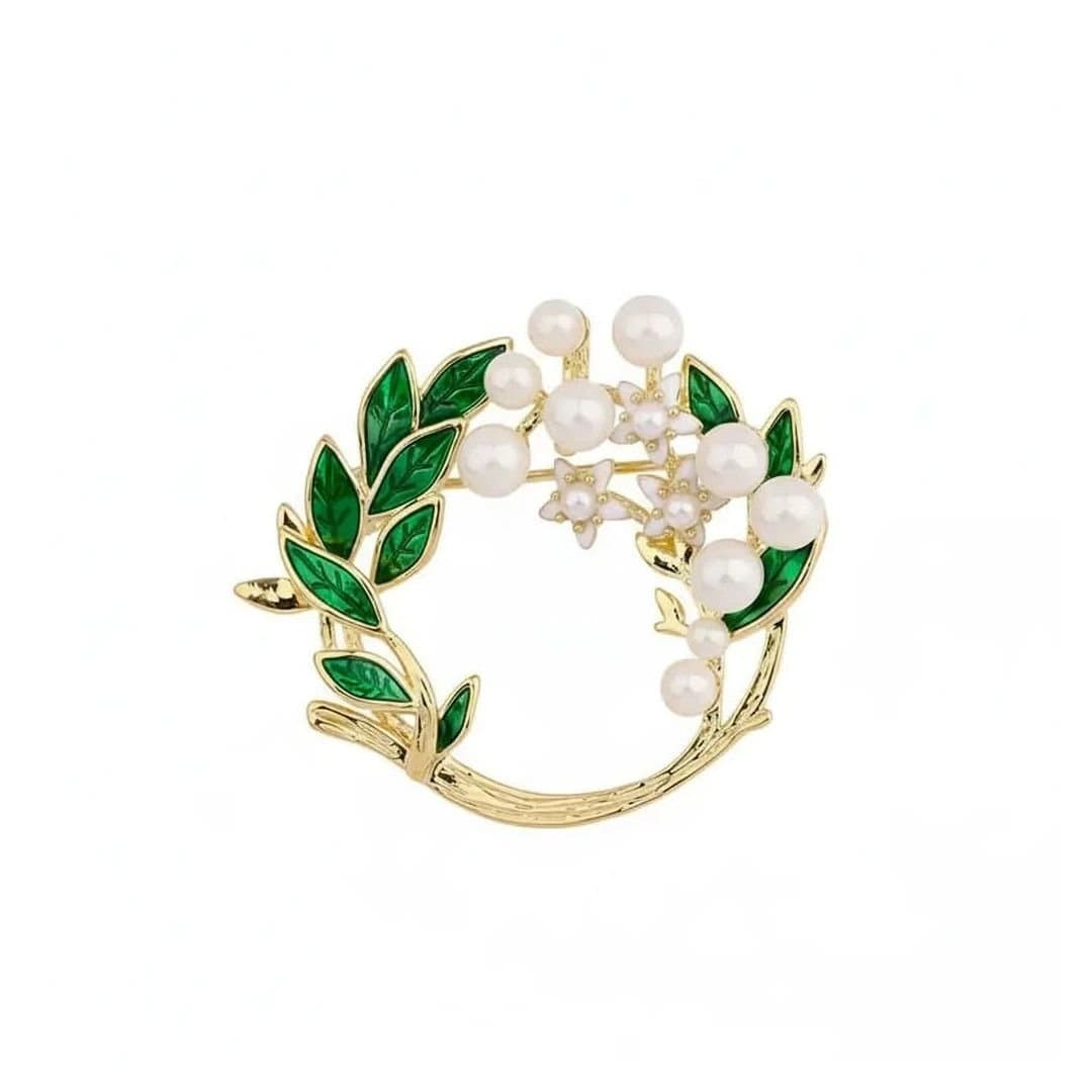 Angel Barocco Angel Barocco Women's Pearl Jasmine Brooch - Green