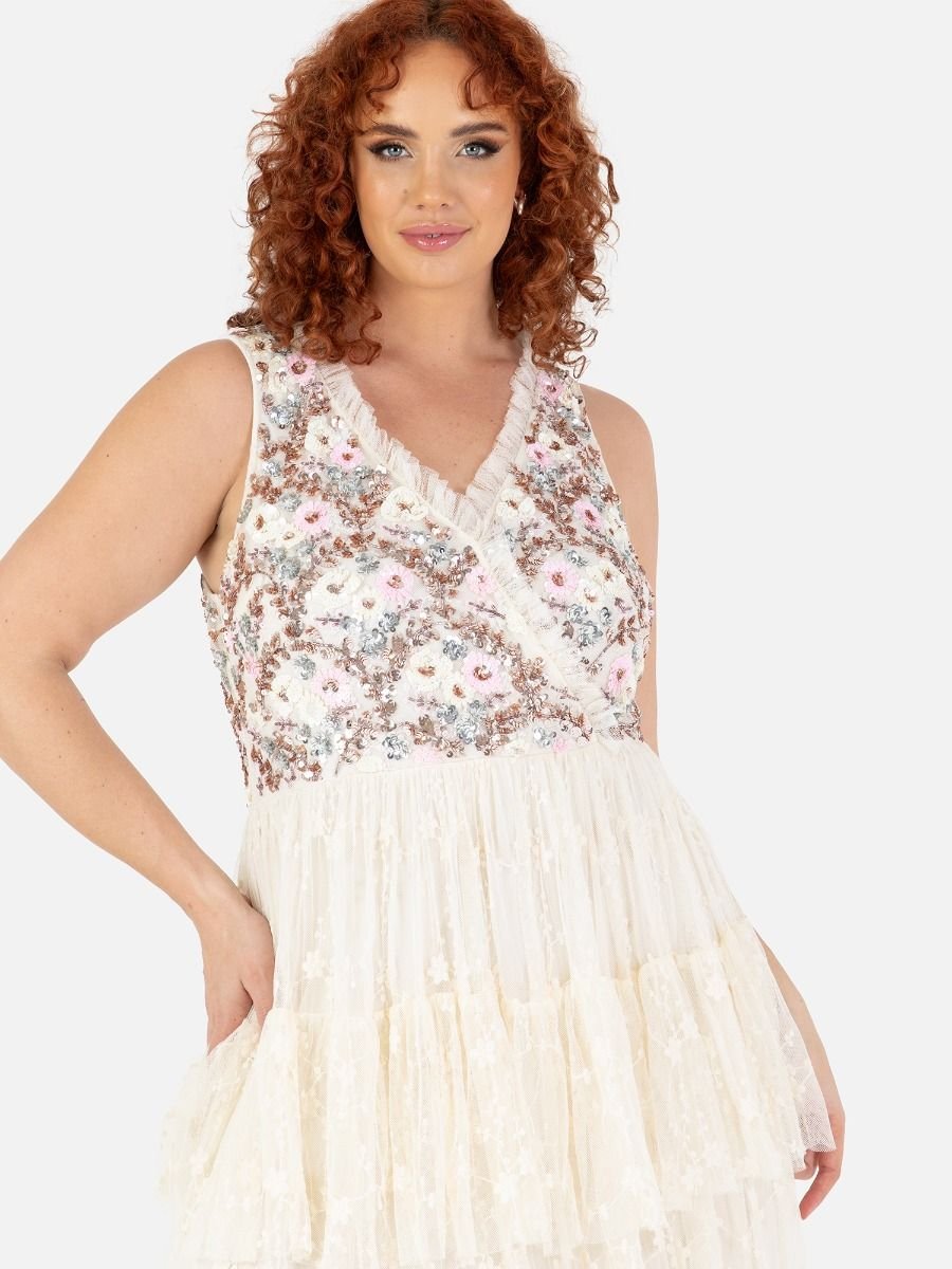 Maya Deluxe Maya Deluxe Women's Floral Embellished Tiered Maxi Dress in Nude - 2