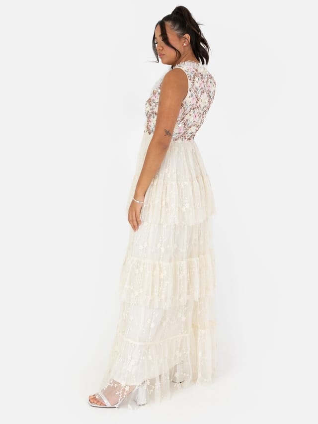 Maya Deluxe Maya Deluxe Women's Floral Embellished Tiered Maxi Dress in Nude - 3