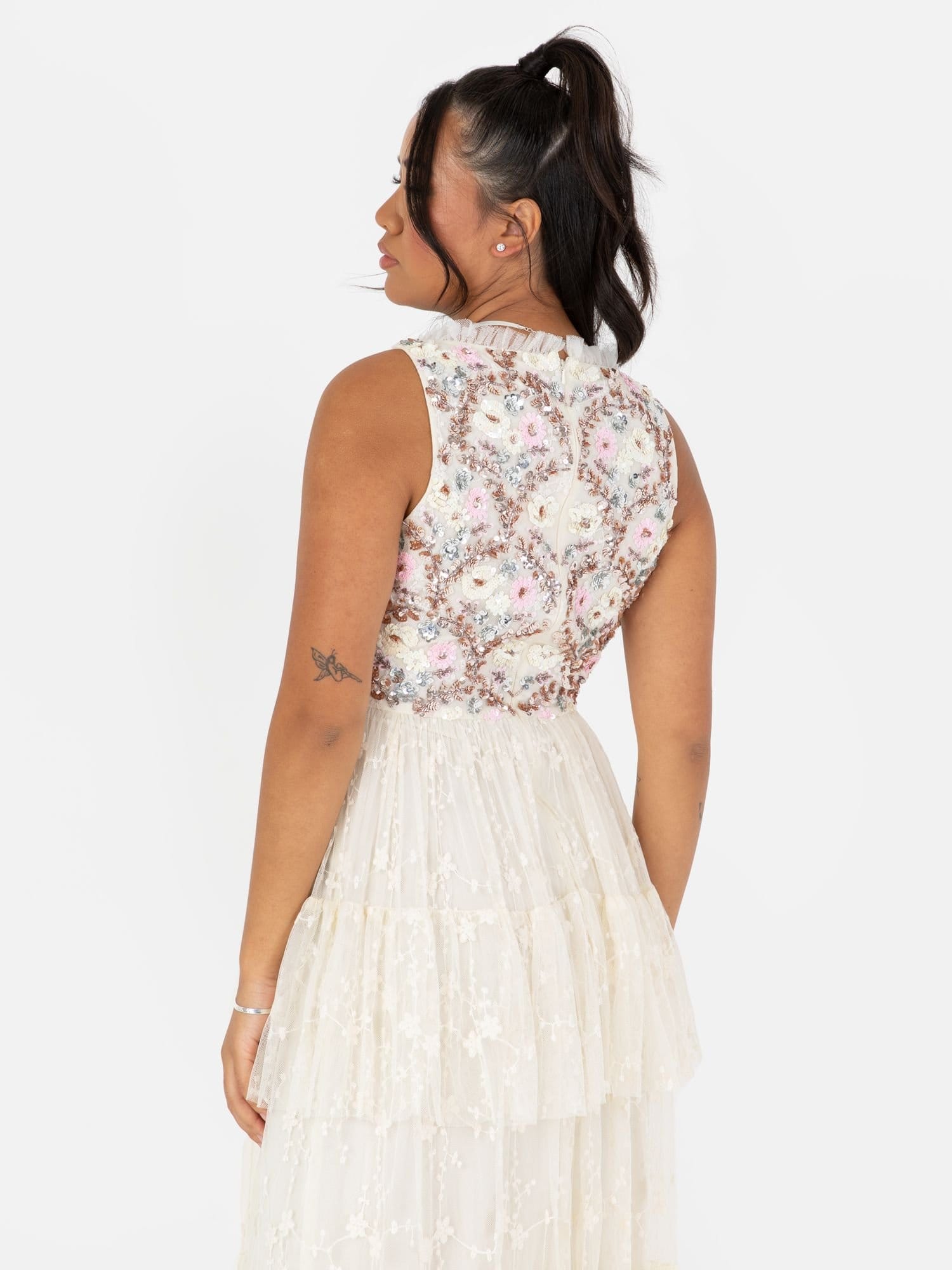 Maya Deluxe Maya Deluxe Women's Floral Embellished Tiered Maxi Dress in Nude - 4
