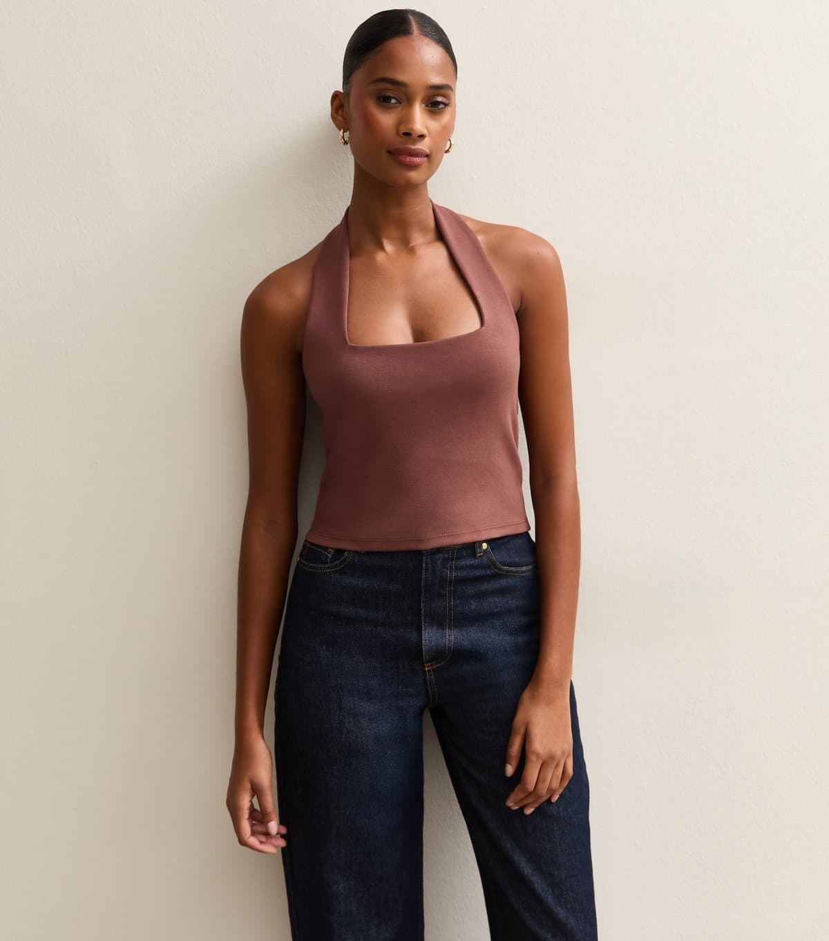 New Look New Look Dark Brown Soft Touch Ponte Halter Top