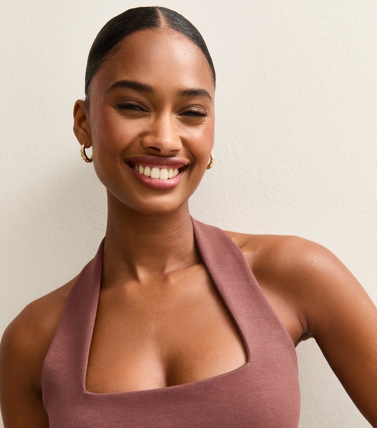 New Look Women's Dark Brown Soft Touch Ponte Halter Top New Look - 2