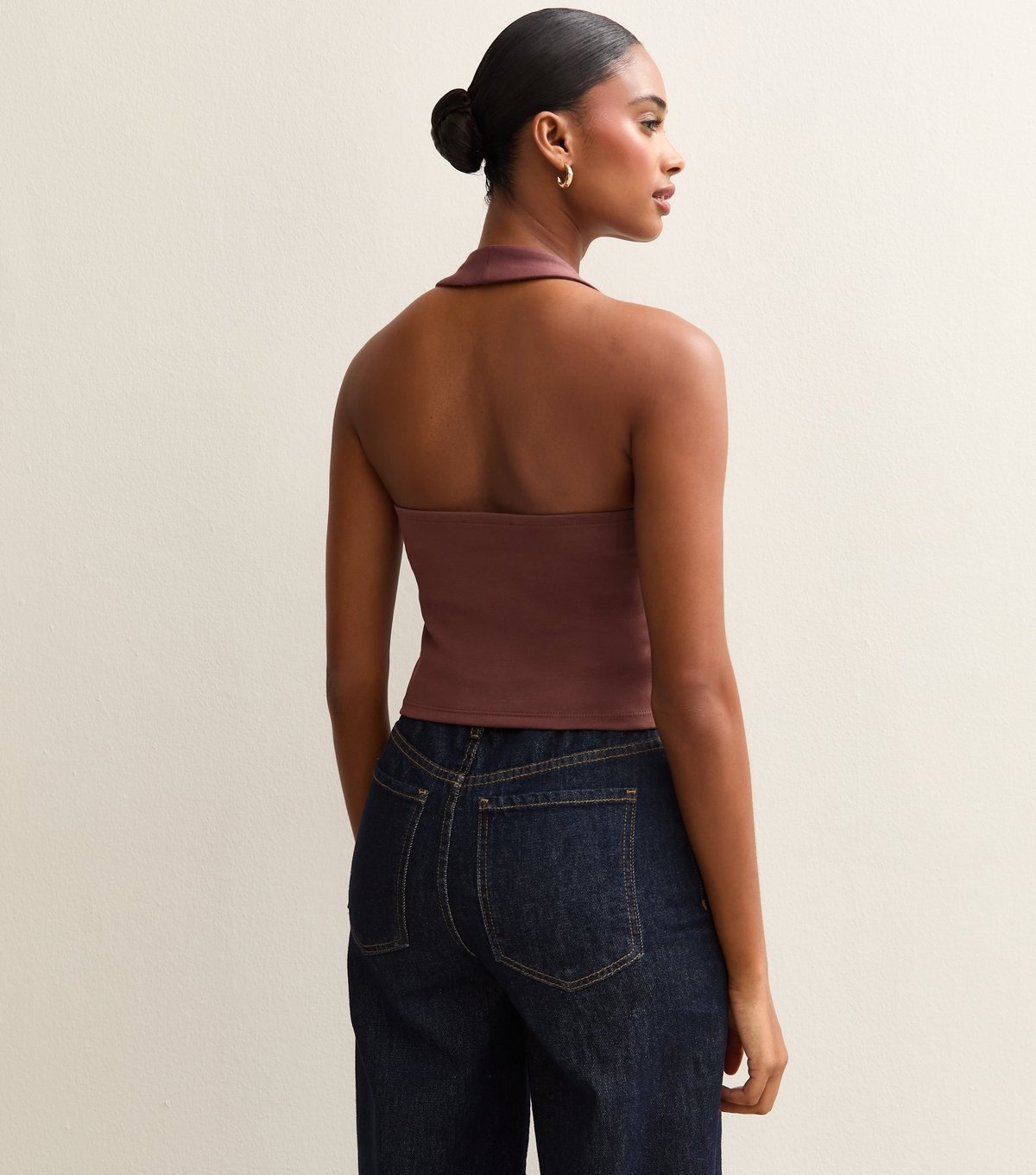 New Look Women's Dark Brown Soft Touch Ponte Halter Top New Look - 4