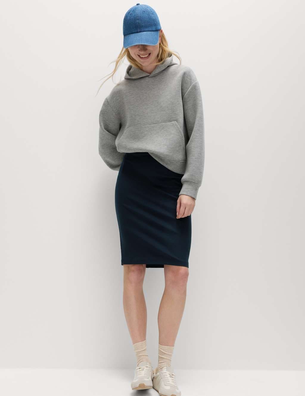 Marks & Spencer M&S Dark Navy Jersey Knee Length Pencil Skirt