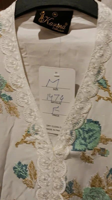 Authentic 3-Piece Cotton Suit with Farshi Shalwar Karma Collection Cross Stitch White Pakistani Salwar Kameez | Floral Party Wear
