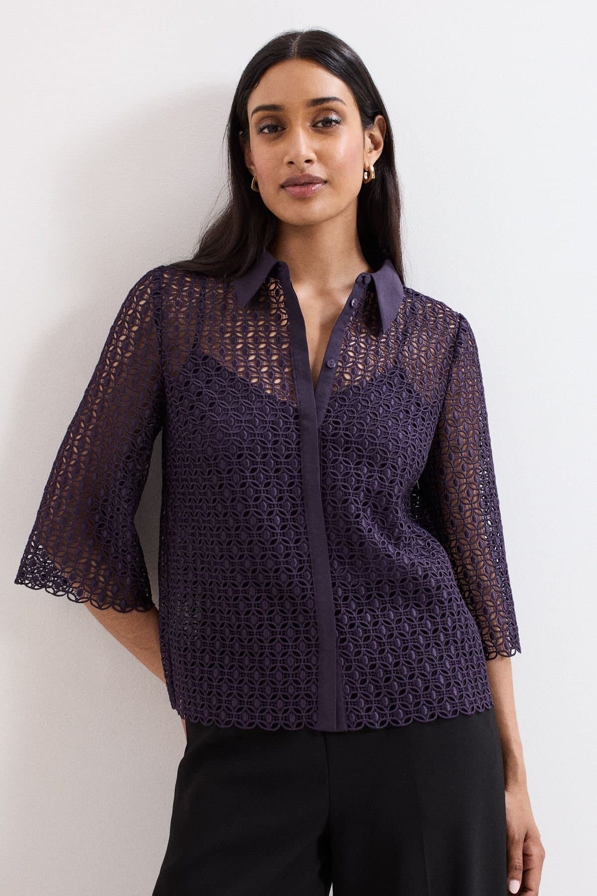Phase Eight Phase Eight Women's Romilly Geo Lace Shirt in Aubergine