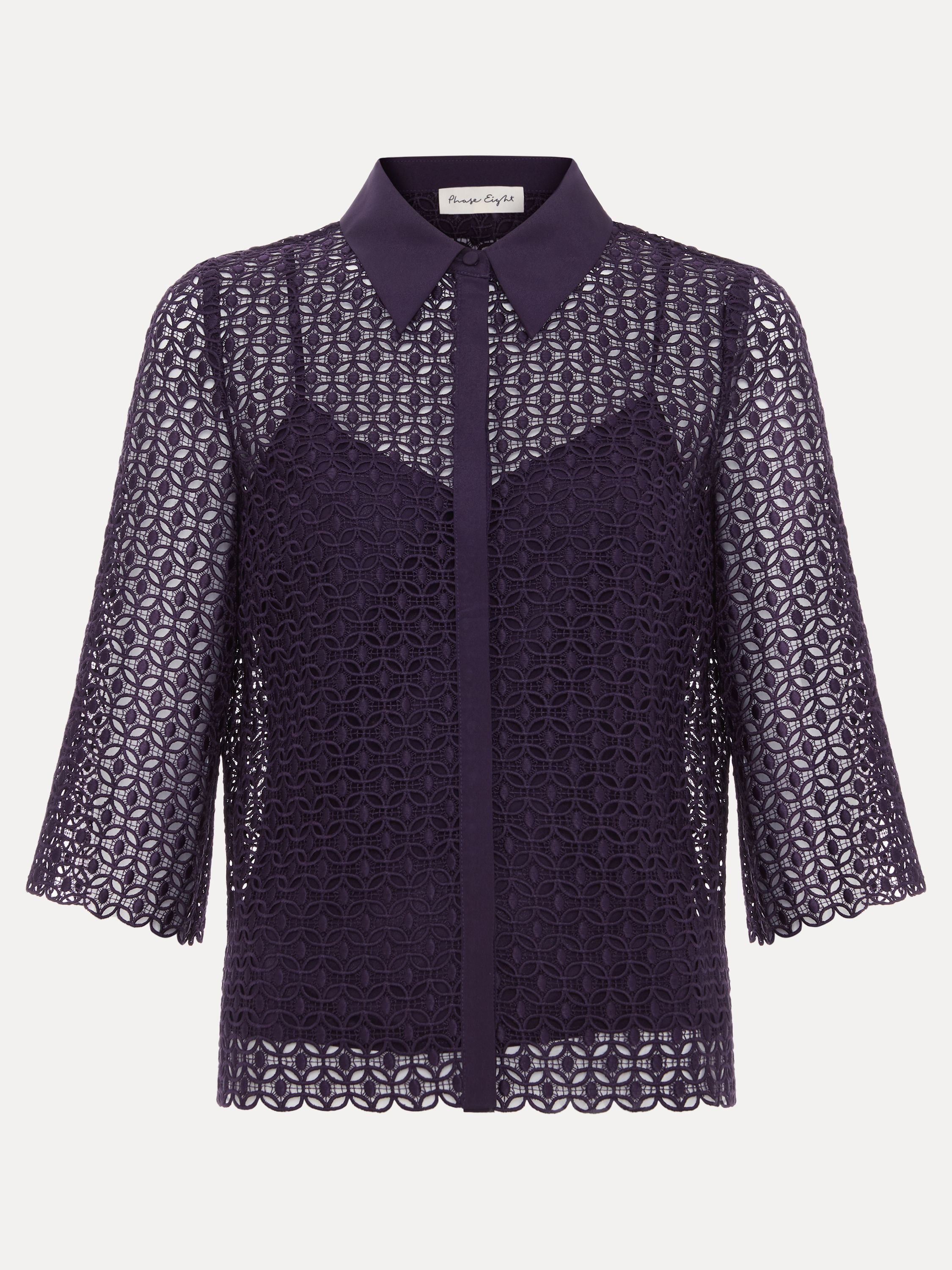 Phase Eight Phase Eight Women's Romilly Geo Lace Shirt in Aubergine - 2