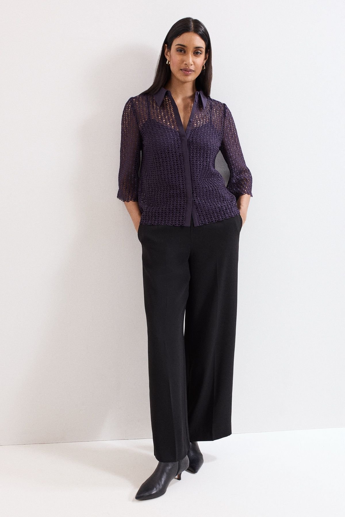 Phase Eight Phase Eight Women's Romilly Geo Lace Shirt in Aubergine - 3