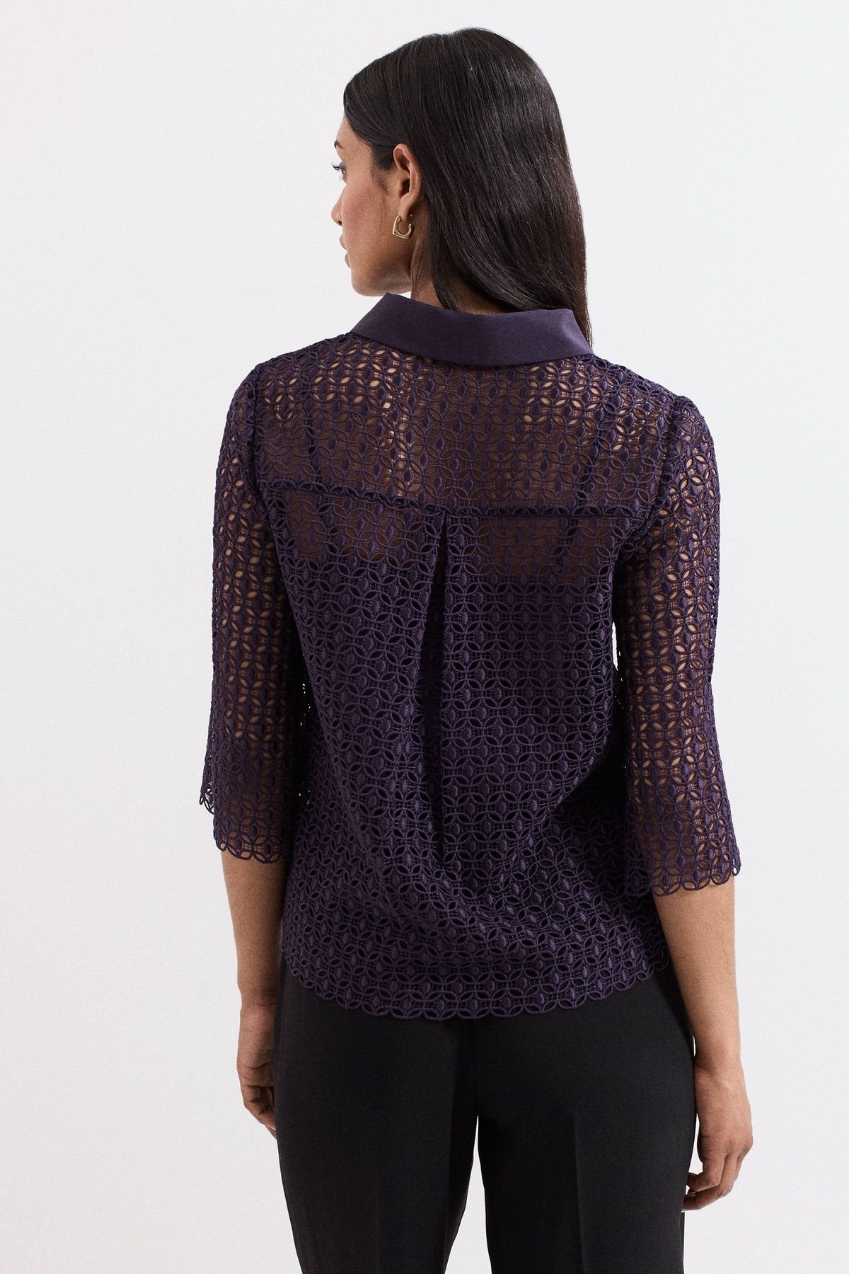 Phase Eight Phase Eight Women's Romilly Geo Lace Shirt in Aubergine - 4