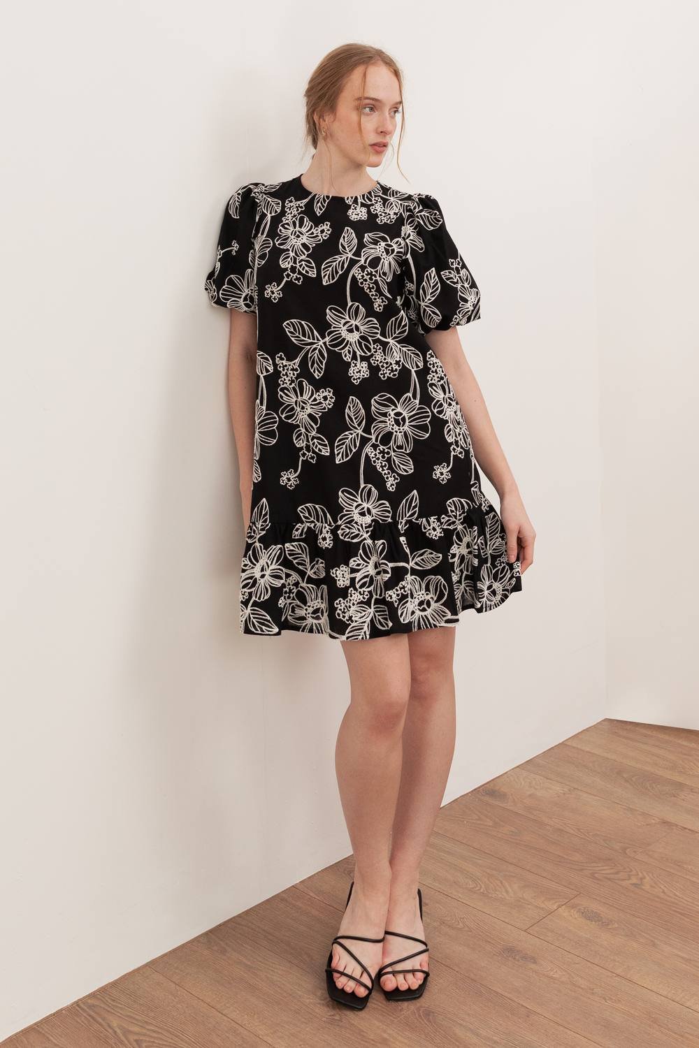 Lovedrobe Lovedrobe Women's Embroidered Short Sleeve Swing Mini Dress in Black - 4